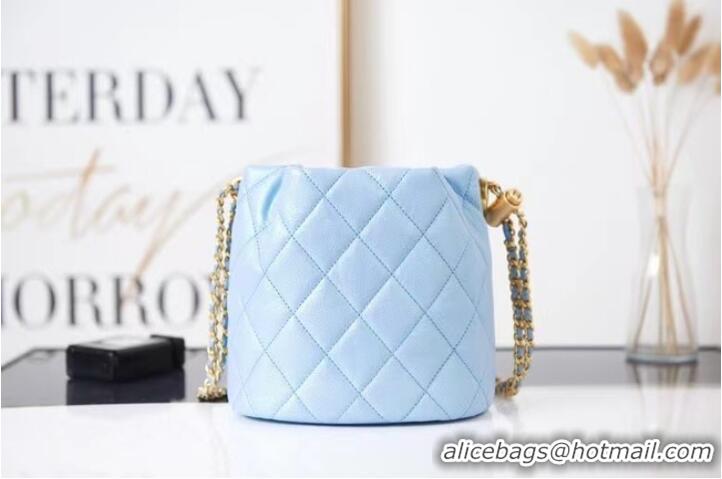 Good Looking Chanel Drawstring Bag Grained Calfskin & Gold Metal AS2859 light blue