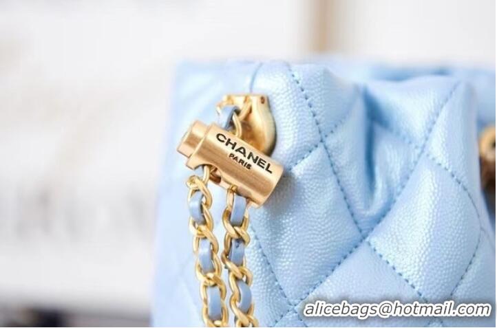 Good Looking Chanel Drawstring Bag Grained Calfskin & Gold Metal AS2859 light blue