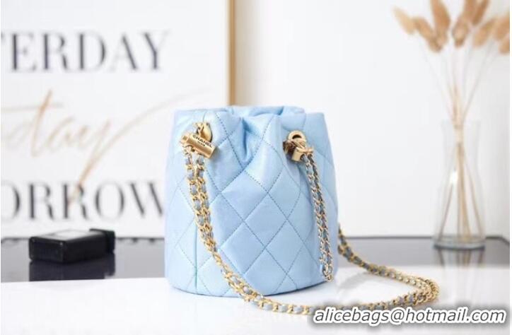 Good Looking Chanel Drawstring Bag Grained Calfskin & Gold Metal AS2859 light blue