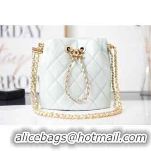 Inexpensive Chanel Drawstring Bag Grained Calfskin & Gold Metal AS2859 light green