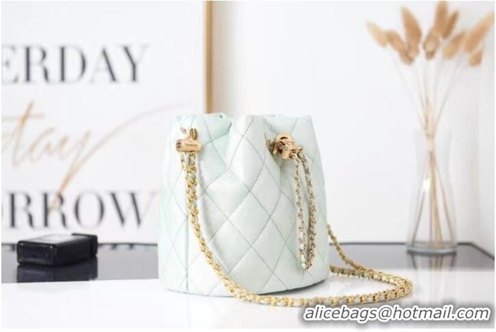 Inexpensive Chanel Drawstring Bag Grained Calfskin & Gold Metal AS2859 light green