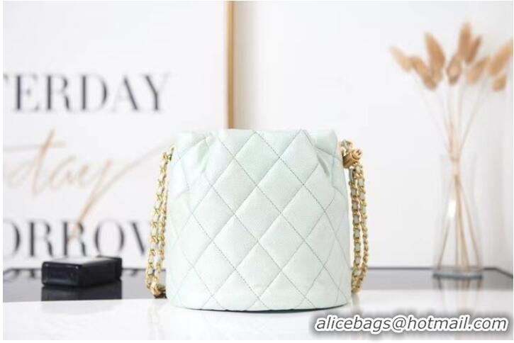 Inexpensive Chanel Drawstring Bag Grained Calfskin & Gold Metal AS2859 light green