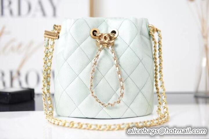 Inexpensive Chanel Drawstring Bag Grained Calfskin & Gold Metal AS2859 light green