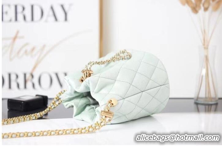 Inexpensive Chanel Drawstring Bag Grained Calfskin & Gold Metal AS2859 light green