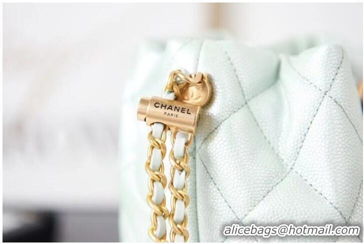 Inexpensive Chanel Drawstring Bag Grained Calfskin & Gold Metal AS2859 light green