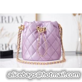 Grade Chanel Drawstring Bag Grained Calfskin & Gold Metal AS2859 Lavender