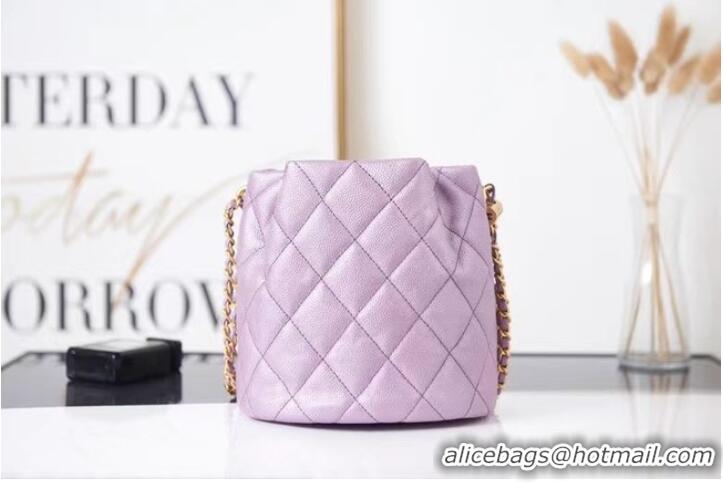 Grade Chanel Drawstring Bag Grained Calfskin & Gold Metal AS2859 Lavender