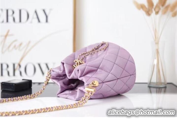 Grade Chanel Drawstring Bag Grained Calfskin & Gold Metal AS2859 Lavender