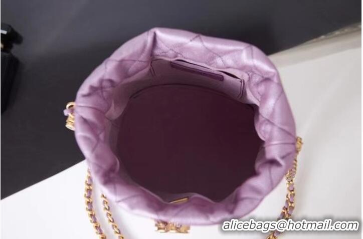 Grade Chanel Drawstring Bag Grained Calfskin & Gold Metal AS2859 Lavender