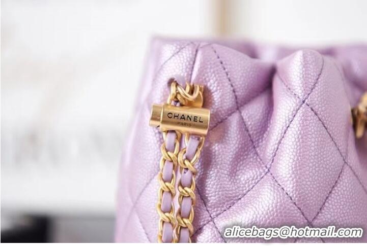 Grade Chanel Drawstring Bag Grained Calfskin & Gold Metal AS2859 Lavender