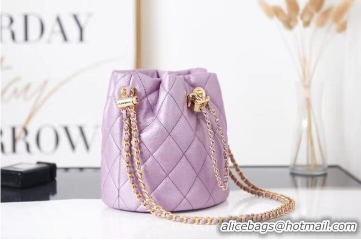 Grade Chanel Drawstring Bag Grained Calfskin & Gold Metal AS2859 Lavender