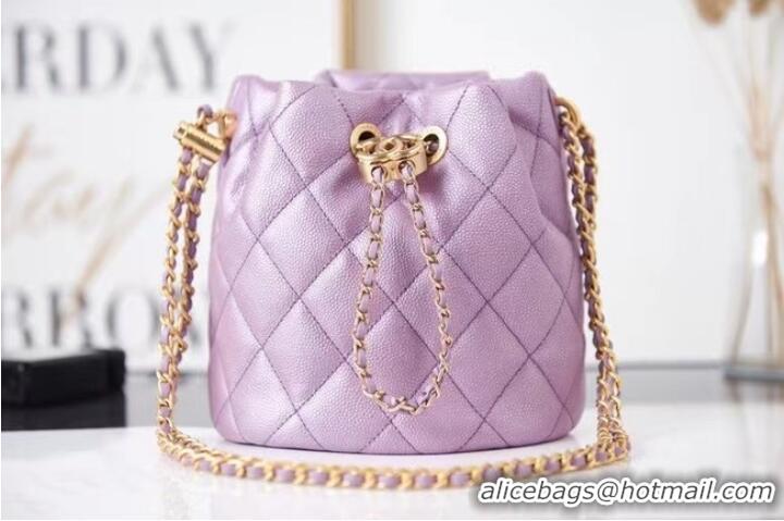 Grade Chanel Drawstring Bag Grained Calfskin & Gold Metal AS2859 Lavender