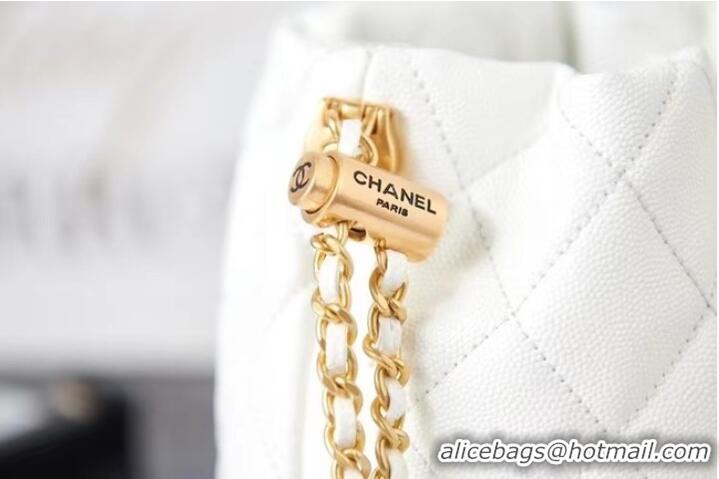 Promotional Chanel Drawstring Bag Grained Calfskin & Gold Metal AS2859 white