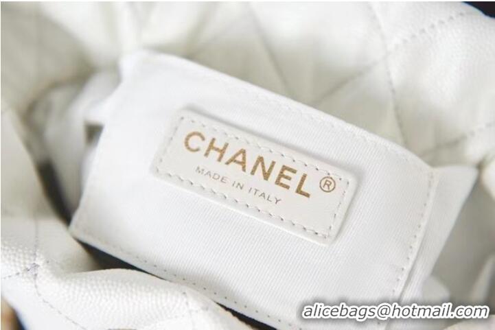 Promotional Chanel Drawstring Bag Grained Calfskin & Gold Metal AS2859 white