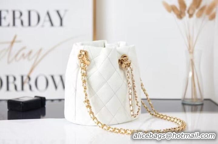 Promotional Chanel Drawstring Bag Grained Calfskin & Gold Metal AS2859 white