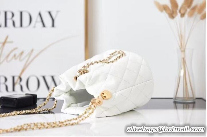 Promotional Chanel Drawstring Bag Grained Calfskin & Gold Metal AS2859 white