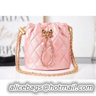 New Cheap Chanel Drawstring Bag Grained Calfskin & Gold Metal AS2859 pink