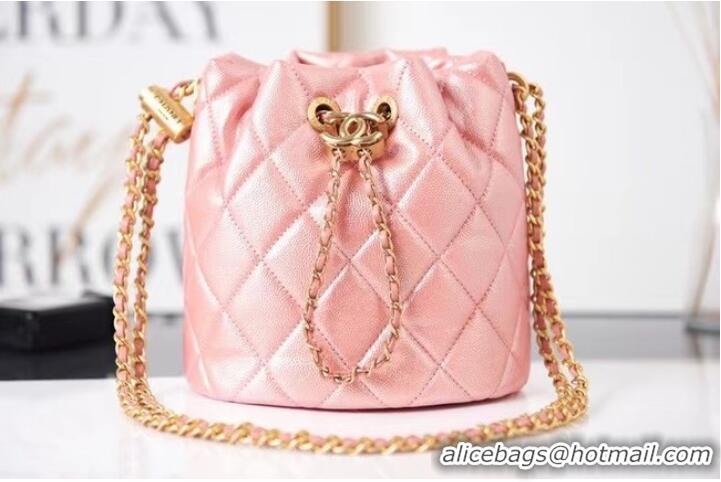 New Cheap Chanel Drawstring Bag Grained Calfskin & Gold Metal AS2859 pink