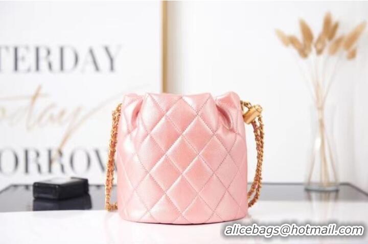 New Cheap Chanel Drawstring Bag Grained Calfskin & Gold Metal AS2859 pink