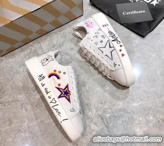 Stylish Golden Goose Graffiti White Calfskin Sneaker 051145