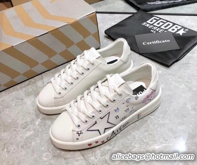 Stylish Golden Goose Graffiti White Calfskin Sneaker 051145