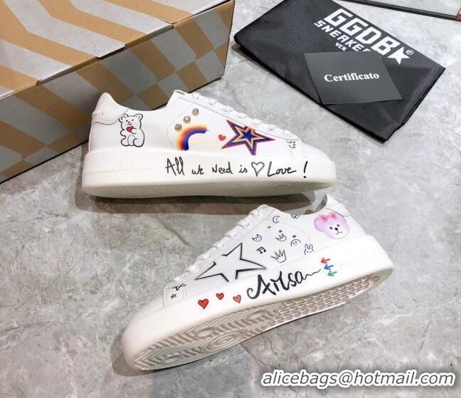 Stylish Golden Goose Graffiti White Calfskin Sneaker 051145