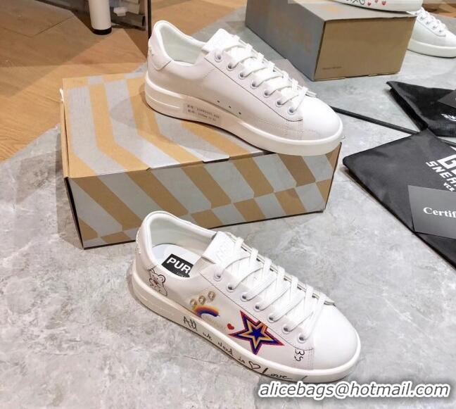 Stylish Golden Goose Graffiti White Calfskin Sneaker 051145