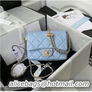 Unique Style Chanel Flap Shoulder Bag Grained Calfskin AS2855 sky blue