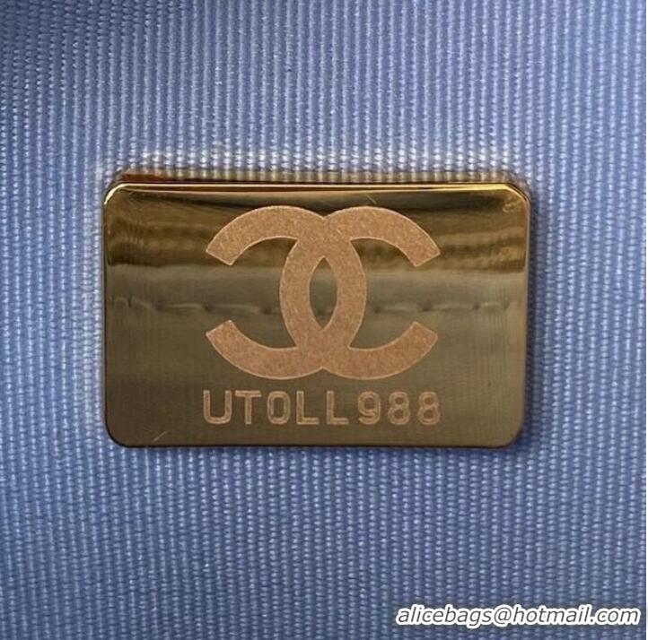 Unique Style Chanel Flap Shoulder Bag Grained Calfskin AS2855 sky blue