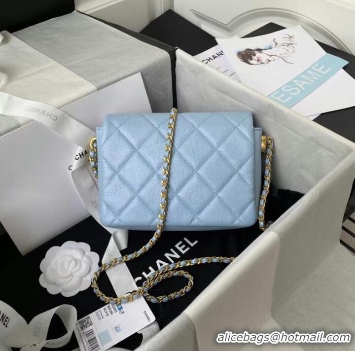 Unique Style Chanel Flap Shoulder Bag Grained Calfskin AS2855 sky blue