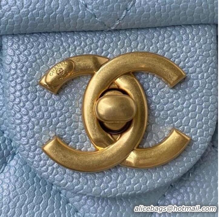 Unique Style Chanel Flap Shoulder Bag Grained Calfskin AS2855 sky blue