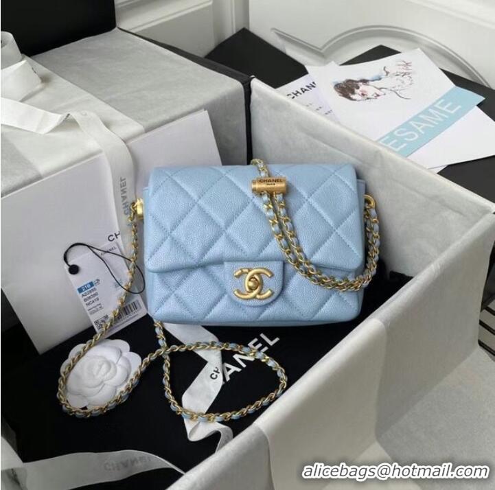 Unique Style Chanel Flap Shoulder Bag Grained Calfskin AS2855 sky blue