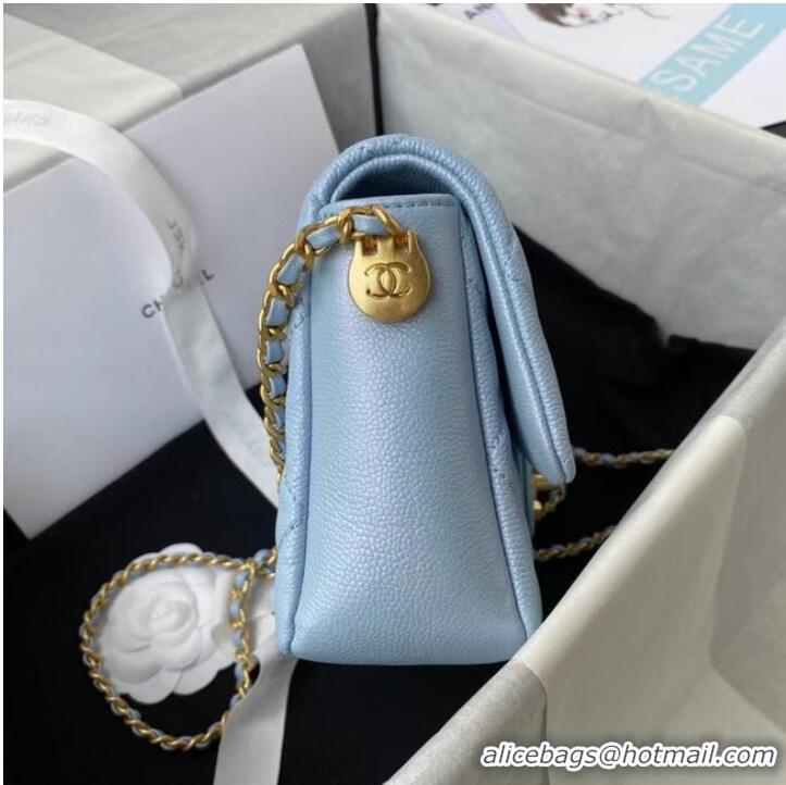 Unique Style Chanel Flap Shoulder Bag Grained Calfskin AS2855 sky blue