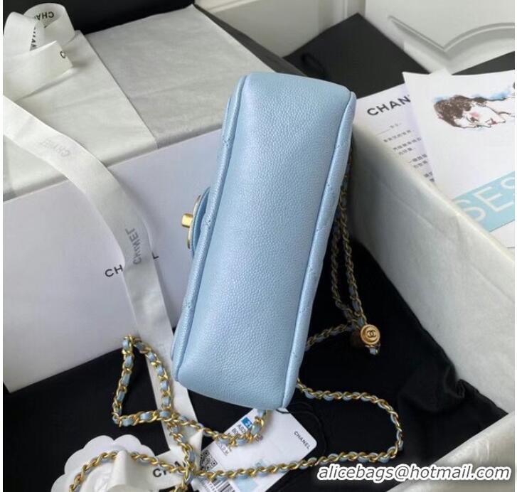 Unique Style Chanel Flap Shoulder Bag Grained Calfskin AS2855 sky blue