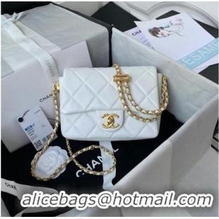 Famous Brand Chanel Flap Shoulder Bag Grained Calfskin AS2855 white