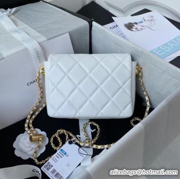 Famous Brand Chanel Flap Shoulder Bag Grained Calfskin AS2855 white