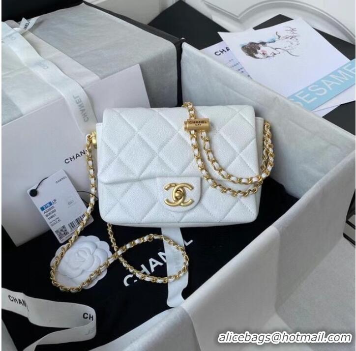 Famous Brand Chanel Flap Shoulder Bag Grained Calfskin AS2855 white