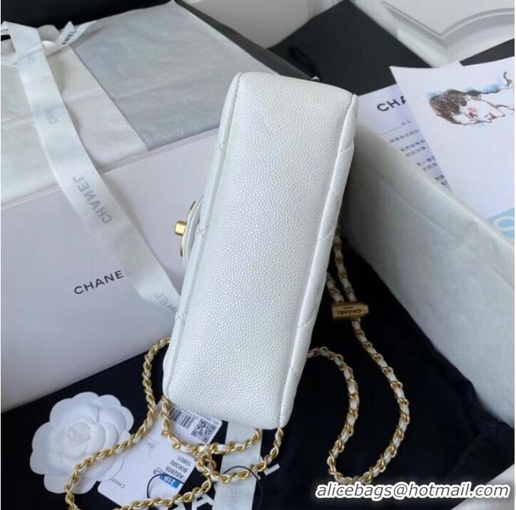 Famous Brand Chanel Flap Shoulder Bag Grained Calfskin AS2855 white