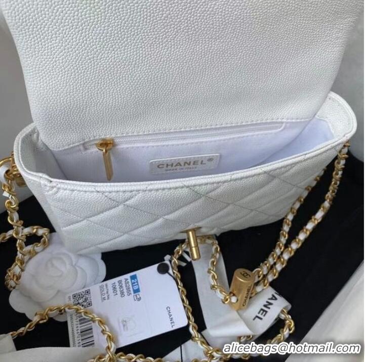 Famous Brand Chanel Flap Shoulder Bag Grained Calfskin AS2855 white