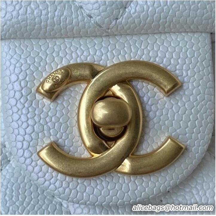 Famous Brand Chanel Flap Shoulder Bag Grained Calfskin AS2855 white