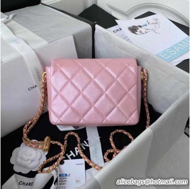 Luxury Classic Chanel Flap Shoulder Bag Grained Calfskin AS2855 pearl pink