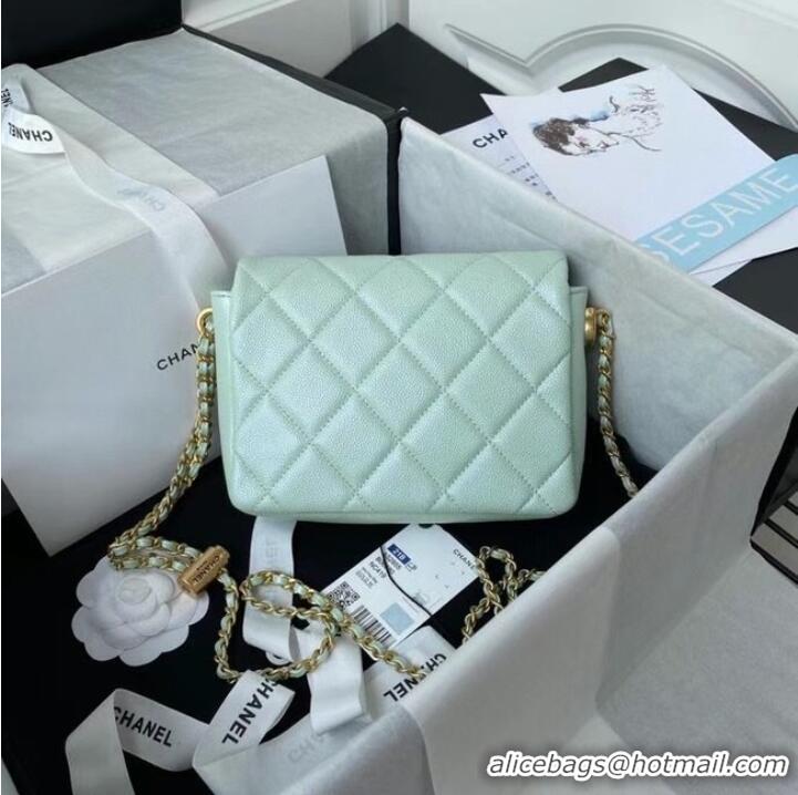 Low Price Chanel Flap Shoulder Bag Grained Calfskin AS2855 pearl light green