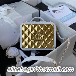 Cheapest Chanel Lambskin Crystal Calfskin & Gold-Tone Metal Cosmetic Bag AS2900 white