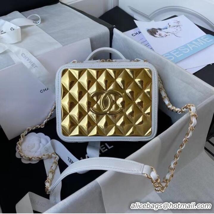 Cheapest Chanel Lambskin Crystal Calfskin & Gold-Tone Metal Cosmetic Bag AS2900 white