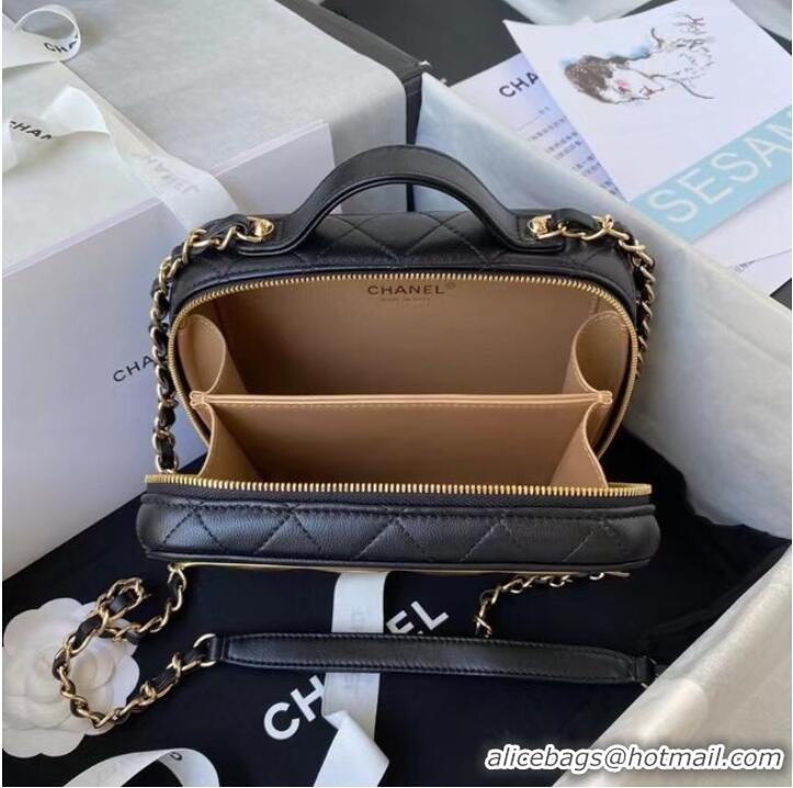 Luxurious Chanel Lambskin Crystal Calfskin & Gold-Tone Metal Cosmetic Bag AS2900 black