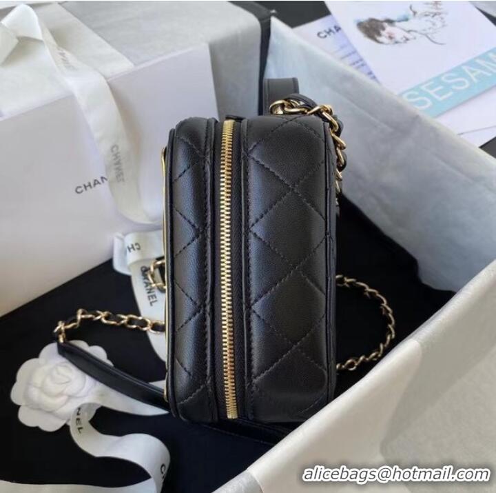 Luxurious Chanel Lambskin Crystal Calfskin & Gold-Tone Metal Cosmetic Bag AS2900 black