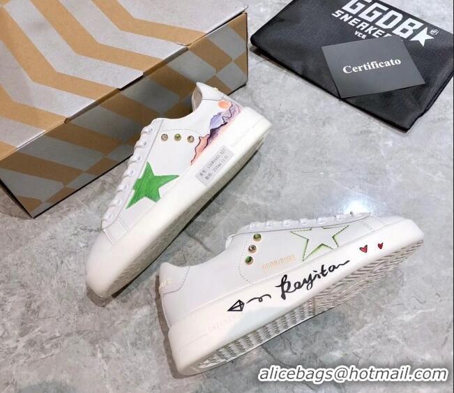 Top Quality Golden Goose Graffiti White Calfskin Sneaker Green 051146