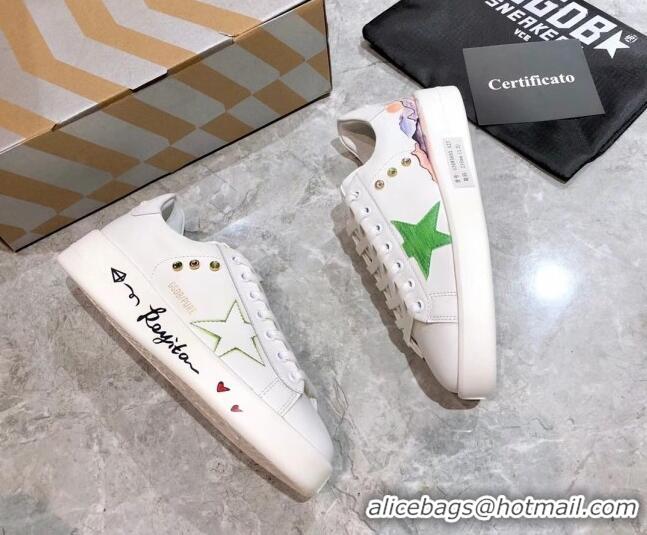 Top Quality Golden Goose Graffiti White Calfskin Sneaker Green 051146