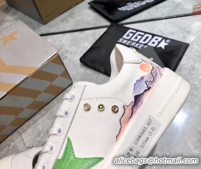 Top Quality Golden Goose Graffiti White Calfskin Sneaker Green 051146