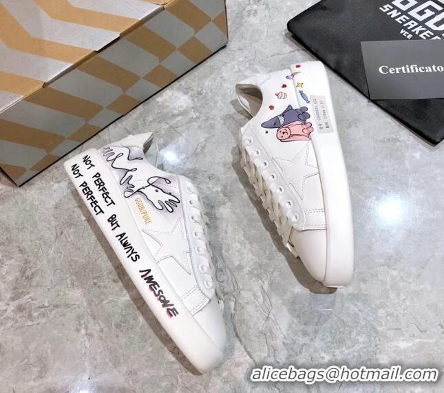 Stylish Golden Goose Graffiti White Calfskin Sneaker 051147